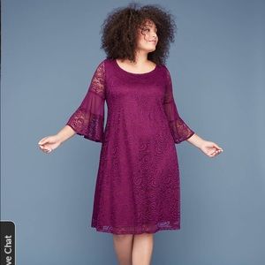 3/4 Bell-Sleeve Lace & Mesh Swing Dress